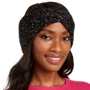 Dkny Fleece Lined Metallic Twist Headband Black